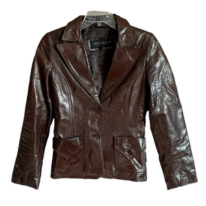 American Base Women's Brown Leather Jacket Button Front Size Small